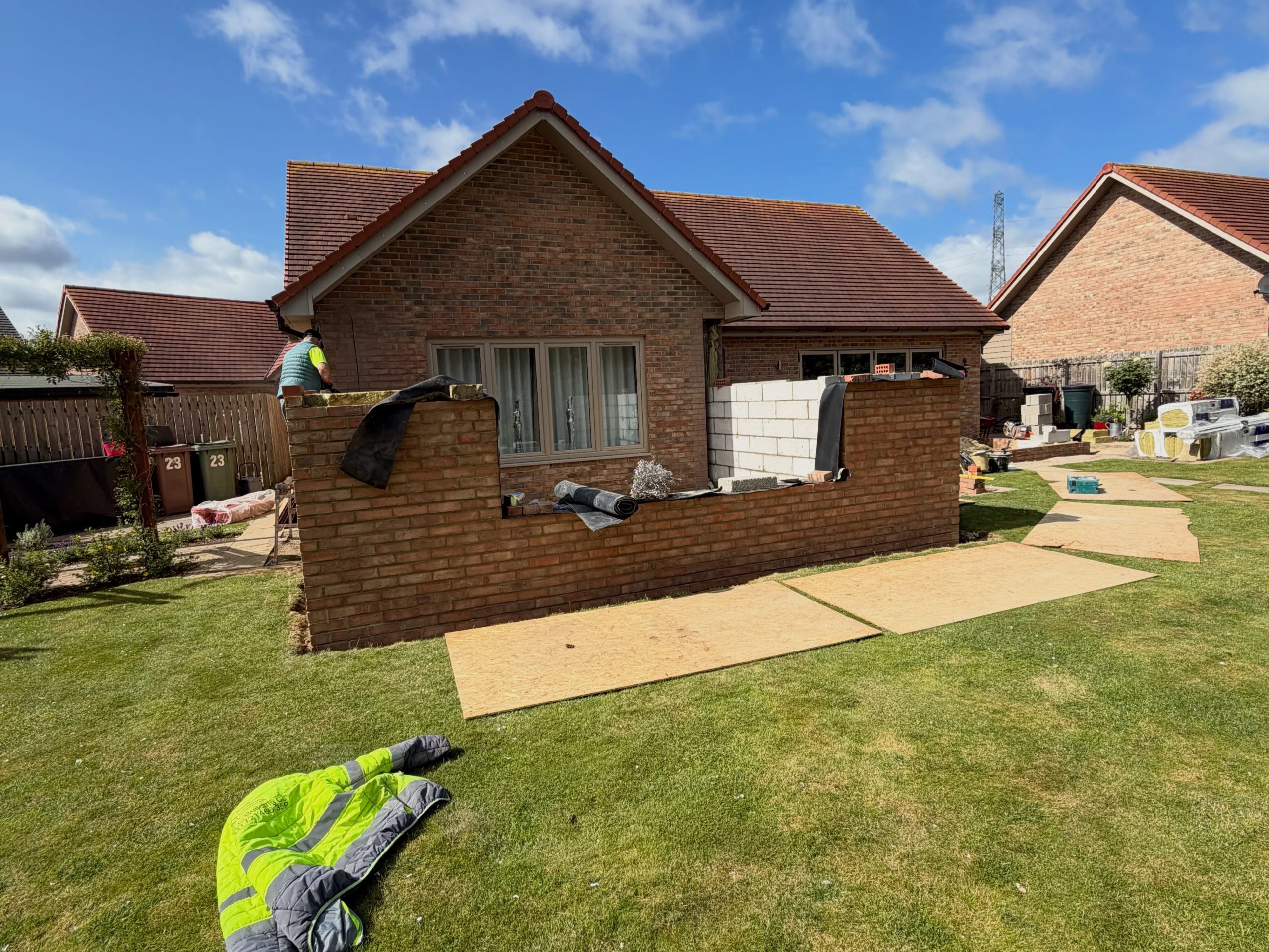 Brick walls under construction for the Highgate Meadows home extension Brick walls under construction for the Highgate Meadows home extension