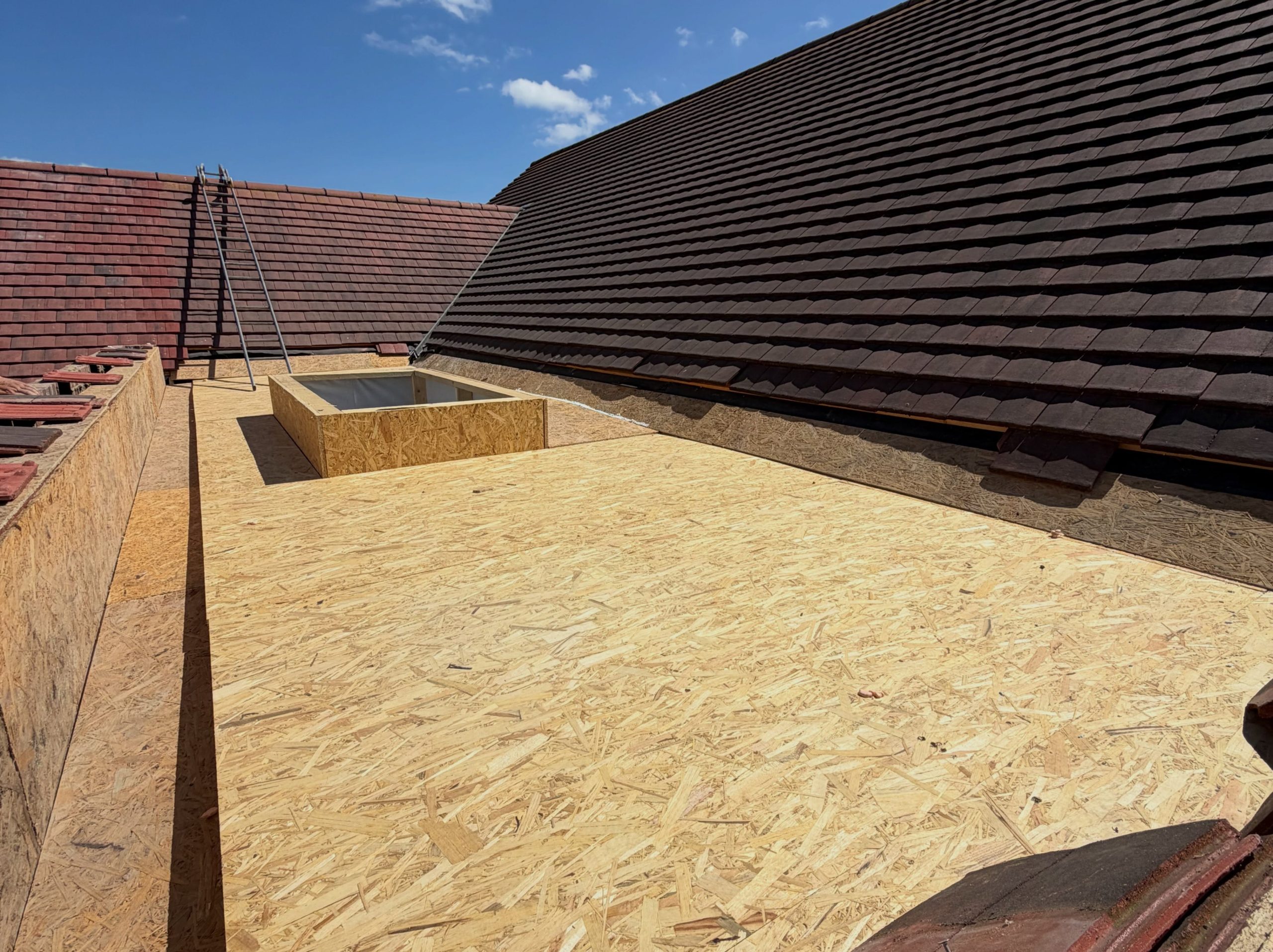 Timber roof deck prepared for a flat roof extension Timber roof deck prepared for a flat roof extension